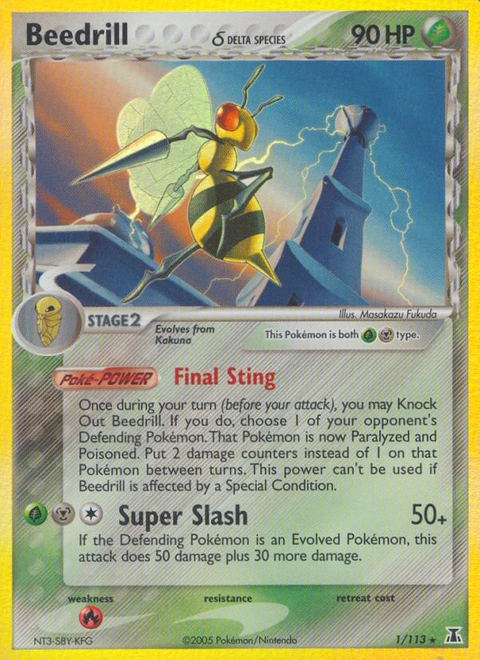 Beedrill δ Pokémon card from Delta Species, number 1 (Holo print)