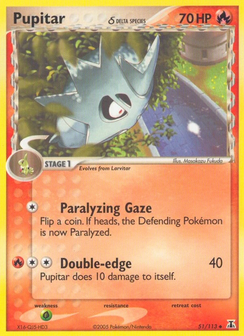 Pupitar δ Pokémon card from Delta Species, number 51 (Standard print)