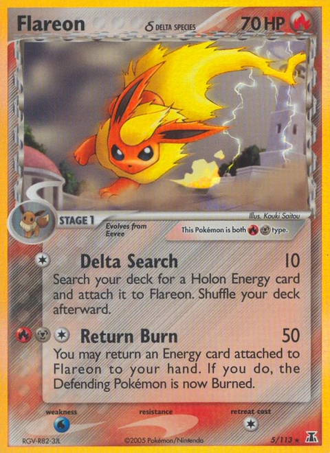 Flareon δ Pokémon card from Delta Species, number 5 (Holo print)
