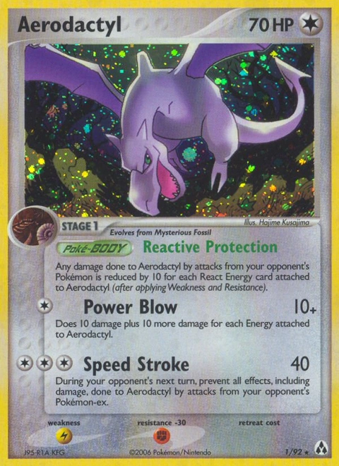 Aerodactyl Pokémon card from Legend Maker, number 1 (Holo print)