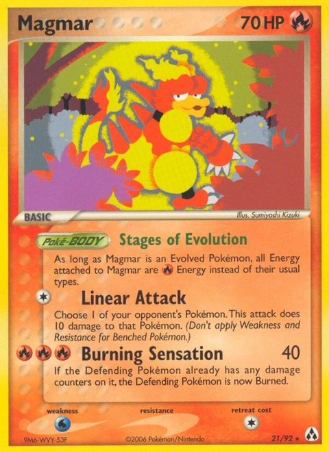 Magmar Pokémon card from Legend Maker, number 21 (Standard print)