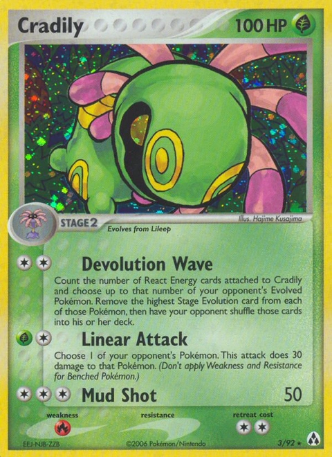 Cradily Pokémon card from Legend Maker, number 3 (Holo print)