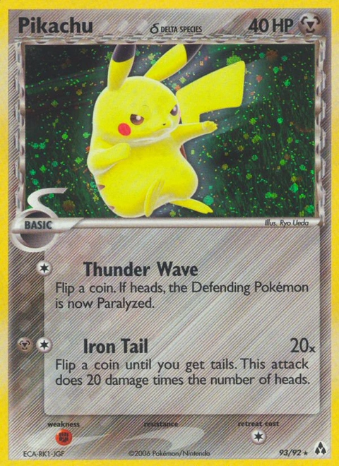 Pikachu δ Pokémon card from Legend Maker, number 93 (Holo print)