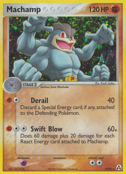 Machamp Pokémon card from Legend Maker, number 9 (Holo print)