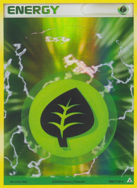 Grass Energy Pokémon card from Holon Phantoms, number 105 (Holo print)