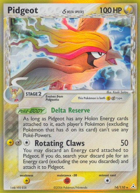 Pidgeot δ Pokémon card from Holon Phantoms, number 14 (Holo print)