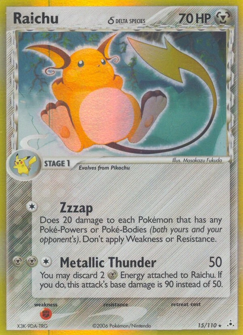 Raichu δ Pokémon card from Holon Phantoms, number 15 (Holo print)