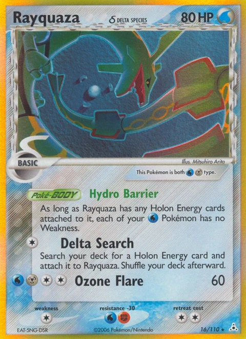 Rayquaza δ Pokémon card from Holon Phantoms, number 16 (Holo print)