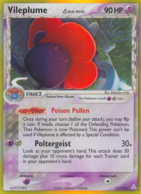 Vileplume δ Pokémon card from Holon Phantoms, number 17 (Holo print)