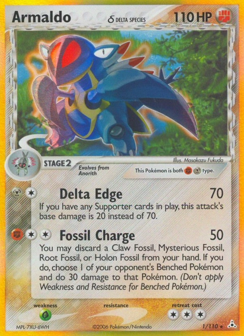 Armaldo δ Pokémon card from Holon Phantoms, number 1 (Holo print)