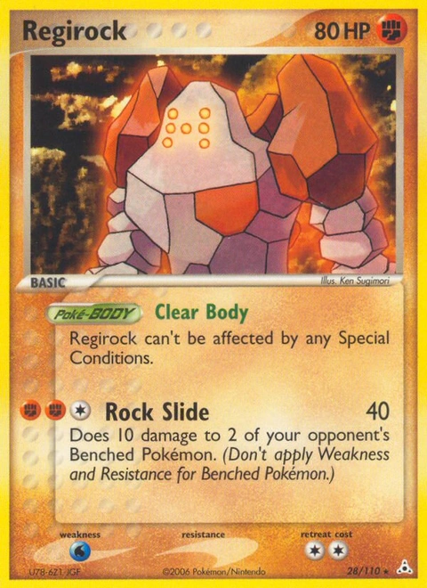 Regirock Pokémon card from Holon Phantoms, number 28 (Standard print)