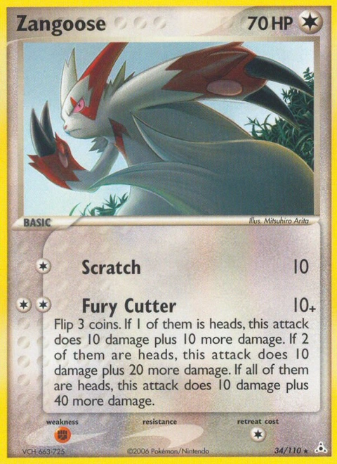 Zangoose Pokémon card from Holon Phantoms, number 34 (Standard print)