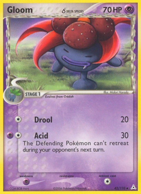 Gloom δ Pokémon card from Holon Phantoms, number 42 (Standard print)