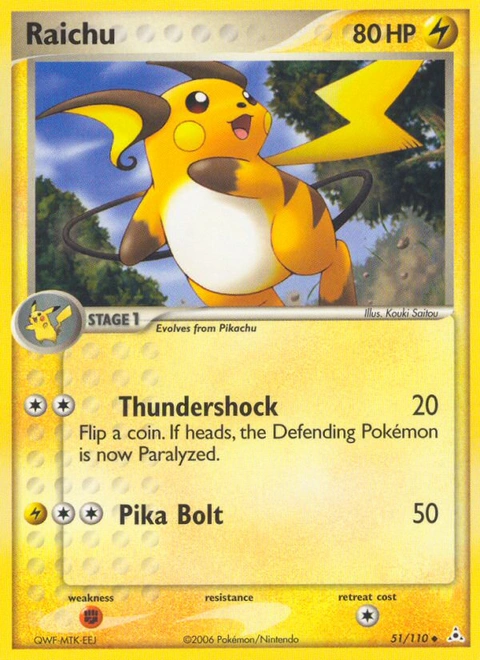 Raichu Pokémon card from Holon Phantoms, number 51 (Standard print)