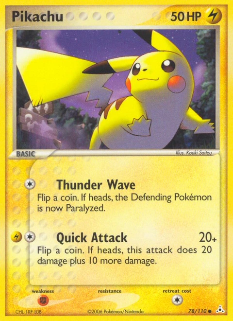 Pikachu Pokémon card from Holon Phantoms, number 78 (Standard print)