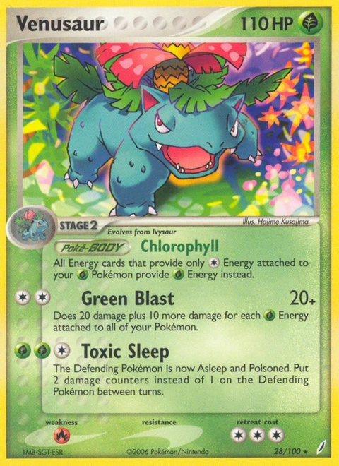 Venusaur Pokémon card from Crystal Guardians, number 28 (Standard print)