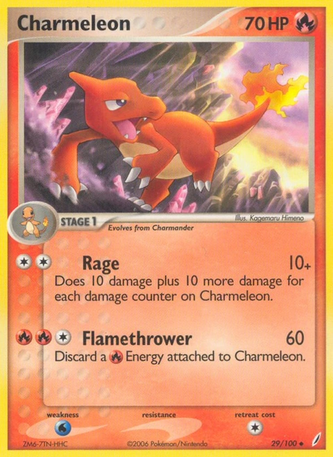 Charmeleon Pokémon card from Crystal Guardians, number 29 (Standard print)