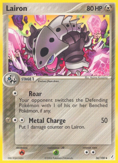 Lairon Pokémon card from Crystal Guardians, number 36 (Standard print)
