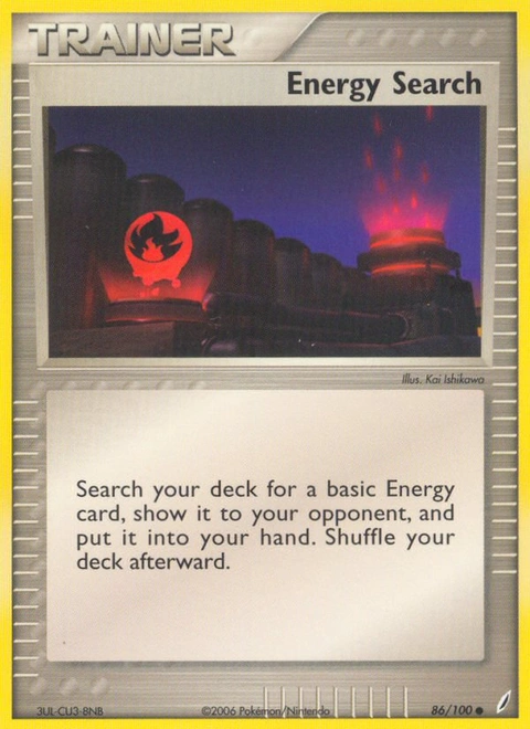 Energy Search Pokémon card from Crystal Guardians, number 86 (Standard print)