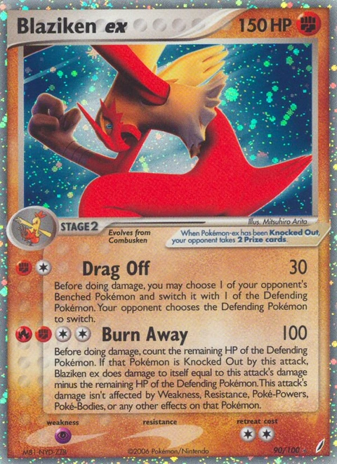 Blaziken ex Pokémon card from Crystal Guardians, number 90 (Holo print)
