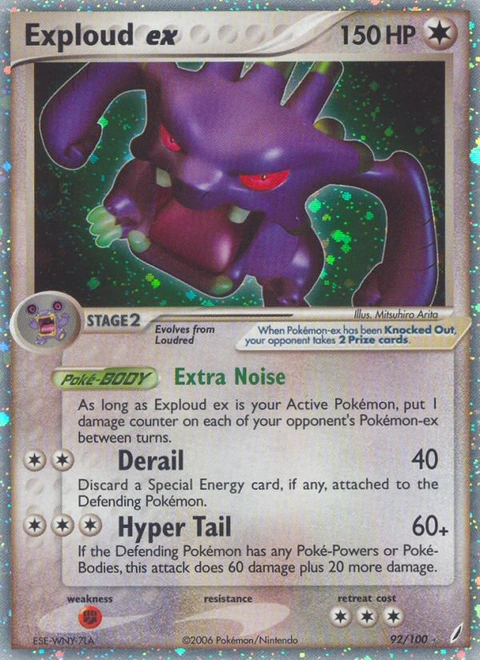 Exploud ex Pokémon card from Crystal Guardians, number 92 (Holo print)
