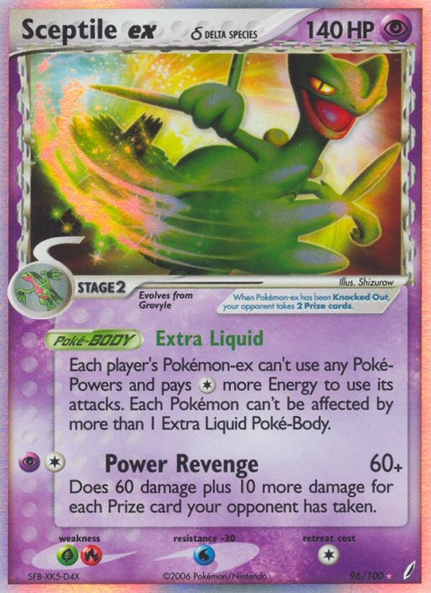 Sceptile ex δ Pokémon card from Crystal Guardians, number 96 (Holo print)