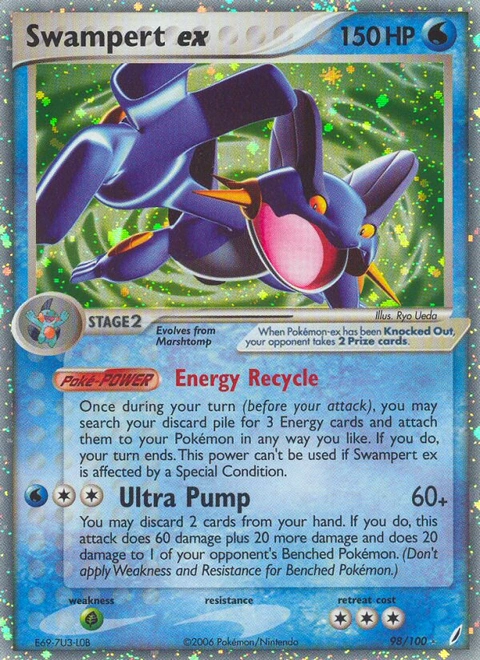 Swampert ex Pokémon card from Crystal Guardians, number 98 (Holo print)