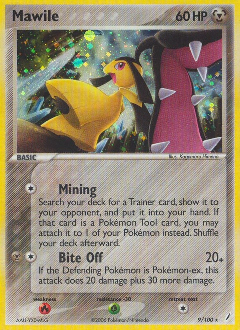 Mawile Pokémon card from Crystal Guardians, number 9 (Holo print)