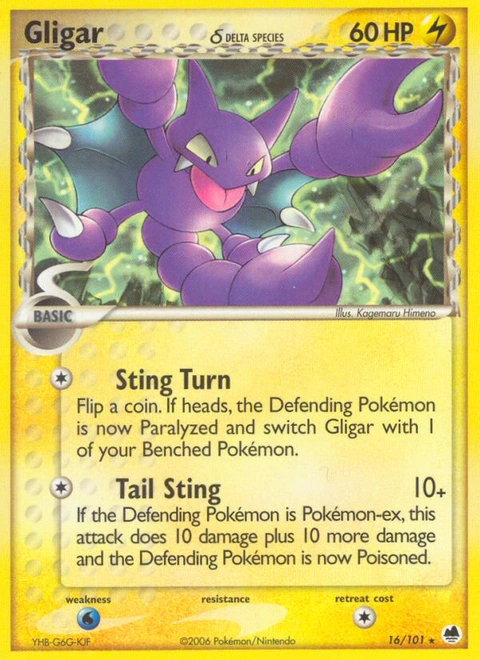 Gligar δ Pokémon card from Dragon Frontiers, number 16 (Standard print)