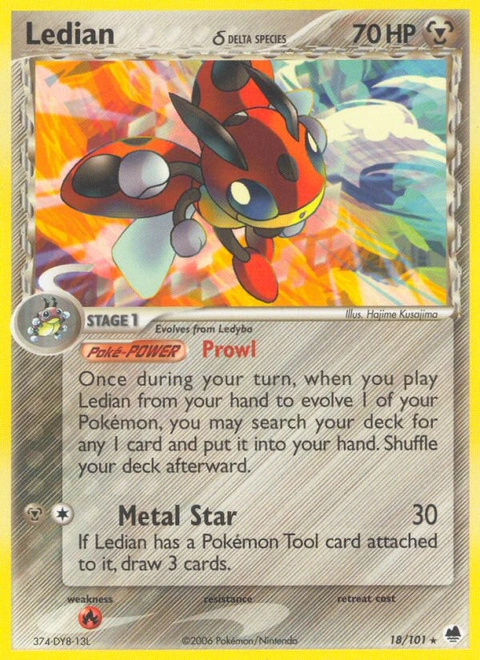 Ledian δ Pokémon card from Dragon Frontiers, number 18 (Standard print)