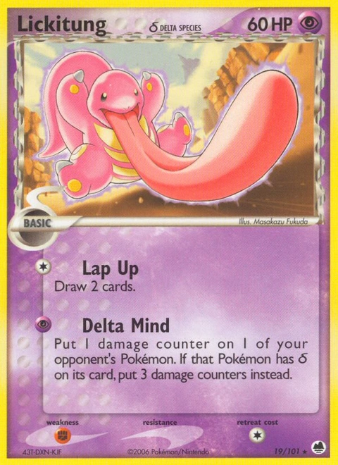 Lickitung δ Pokémon card from Dragon Frontiers, number 19 (Standard print)