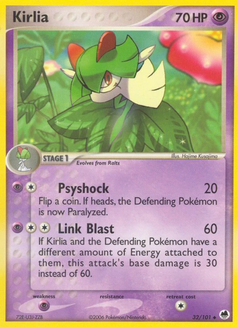 Kirlia Pokémon card from Dragon Frontiers, number 32 (Standard print)