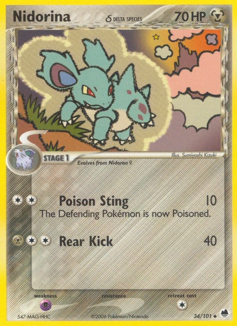 Nidorina δ Pokémon card from Dragon Frontiers, number 34 (Standard print)