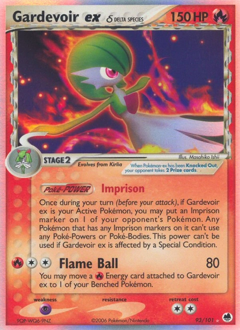 Gardevoir ex δ Pokémon card from Dragon Frontiers, number 93 (Holo print)