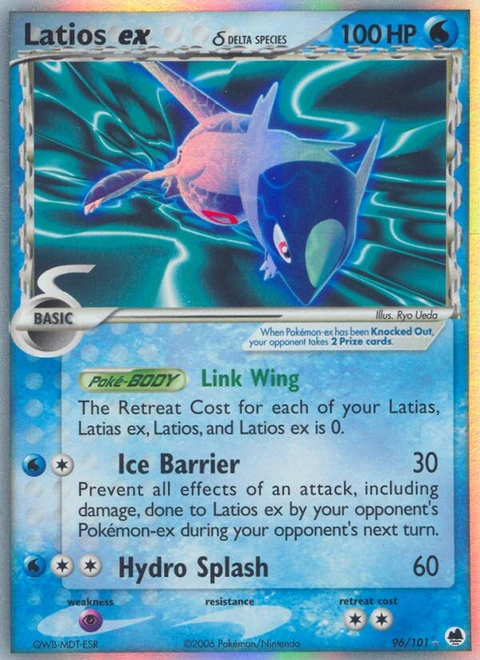 Latios ex δ Pokémon card from Dragon Frontiers, number 96 (Holo print)