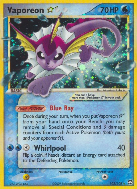 Vaporeon ★ Pokémon card from Power Keepers, number 102 (Holo print)