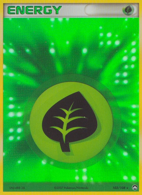 Grass Energy Pokémon card from Power Keepers, number 103 (Holo print)