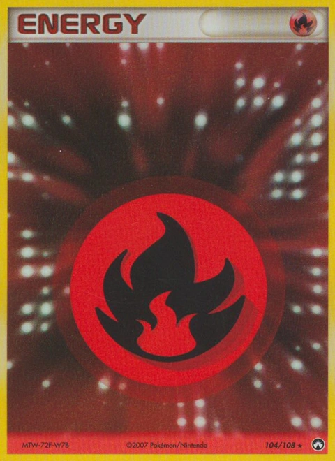 Fire Energy Pokémon card from Power Keepers, number 104 (Holo print)