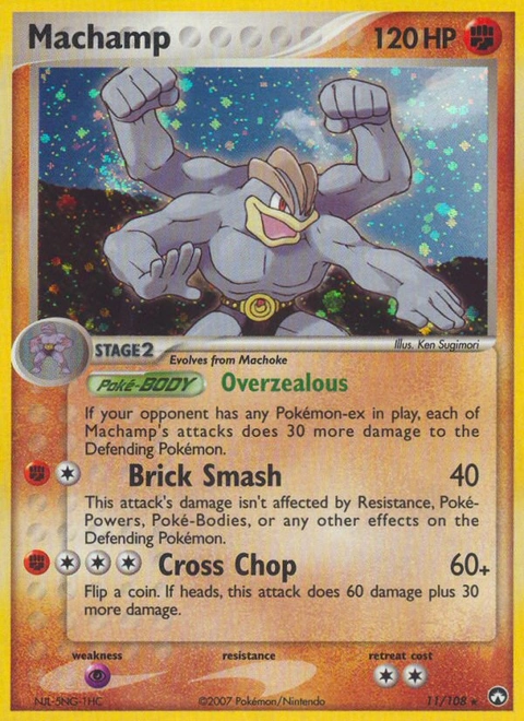 Machamp Pokémon card from Power Keepers, number 11 (Holo print)