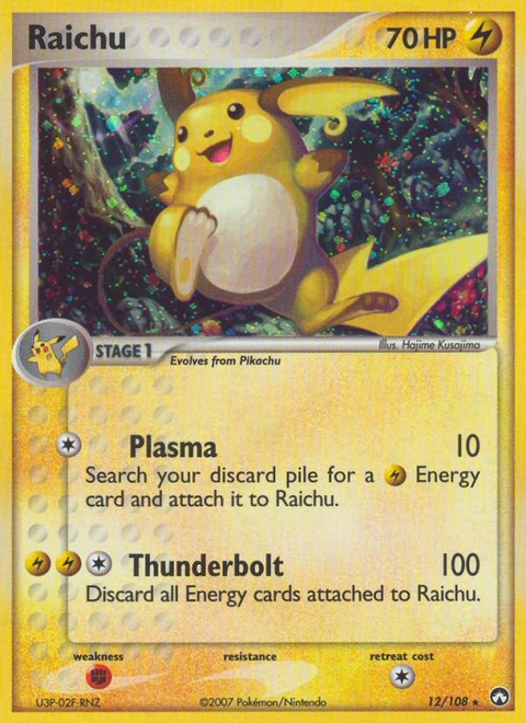 Raichu Pokémon card from Power Keepers, number 12 (Holo print)