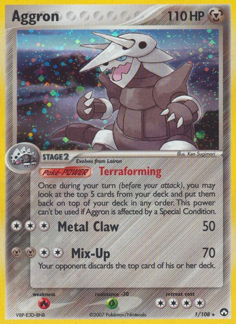 Aggron Pokémon card from Power Keepers, number 1 (Holo print)