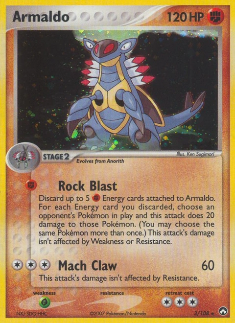 Armaldo Pokémon card from Power Keepers, number 3 (Holo print)