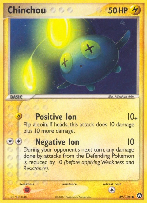 Chinchou Pokémon card from Power Keepers, number 49 (Standard print)