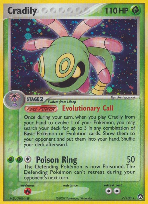 Cradily Pokémon card from Power Keepers, number 7 (Holo print)