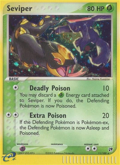 Seviper Pokémon card from Sandstorm, number 11 (Holo print)