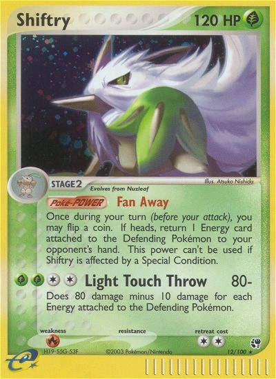 Shiftry Pokémon card from Sandstorm, number 12 (Holo print)