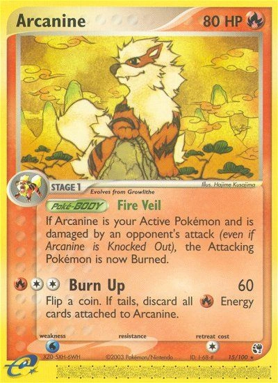 Arcanine Pokémon card from Sandstorm, number 15 (Standard print)