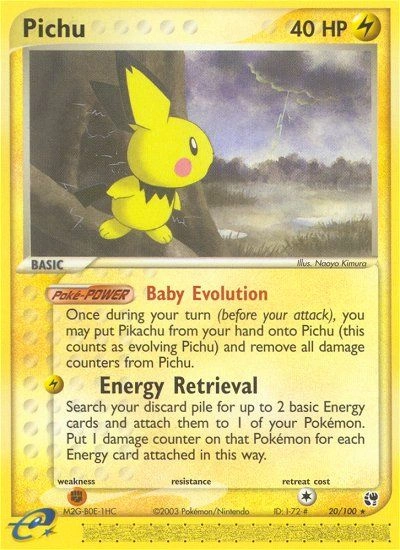 Pichu Pokémon card from Sandstorm, number 20 (Standard print)