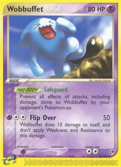 Wobbuffet Pokémon card from Sandstorm, number 26 (Standard print)