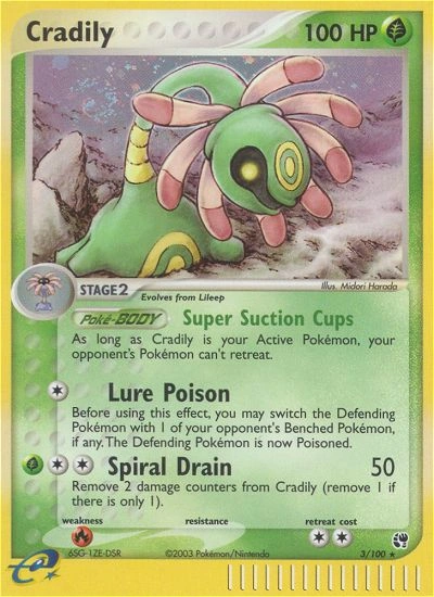 Cradily Pokémon card from Sandstorm, number 3 (Holo print)